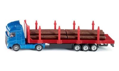 siku 1659 - Camion De Transport De Bois, 1:87, Métal/Plastique, Bleu/Rouge, Troncs D'Arbres Inclus