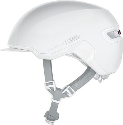 ABUS Urban Helmet HUD-Y - med magnetiskt, uppladdningsbart LED-bakljus & magnetfäste - cool cykelhjälm för vardagsbruk - för män och kvinnor - vit (Puristic), storlek M