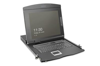 DIGITUS 19" Console KVM - FullHD - 8 Port Cat 5-Switch - RU - Clavier - pour 19 Pouces Serveur et réseau - Noir