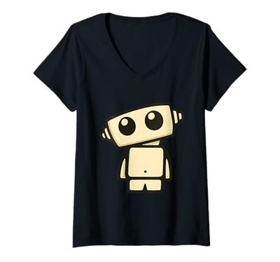 Womens White Robot Version 2 V-Neck T-Shirt