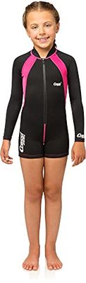 Cressi Unisex Kid Shorty Thermal Wetsuit Neoprene Ultra Stretch 1.5/2mm , Noir/Rose/Manches Longues, S (2 ans)