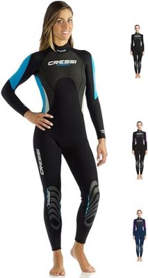 Cressi Morea Lady Wetsuit Full 3 mm, Muta Monopezzo Neoprene Ultrastretch Donna, Nero/Acquamarina/Silver, XL
