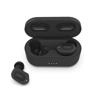 Belkin SOUNDFORM Play Auricolari true wireless, cuffie Bluetooth con 3 preselezioni dell’equalizzatore, resistenti a sudore e schizzi IPX5, 38 ore di riproduzione per iPhone, Galaxy, Pixel - Nero