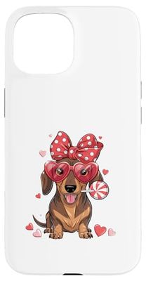 Dachshund Heart Glasses Bow Love Candy Case for iPhone 15