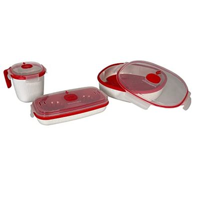Snips Set 3 Pz Contenitori per Microonde, Vaporiera Microonde 2 LT, Cuoci Uova & Omelette, Tazza Scaldalatte, Colore Bianco, Made in Italy, Bpa Free
