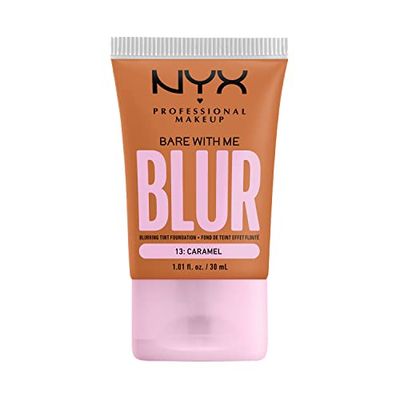 NYX Professional Makeup Fond de Teint Effet Flouté Bare With Me Blur, Couvrance Moyenne, Fini Mat Naturel, Niacinamide, Matcha & Glycérine, Hydratation Jusqu'A 12H, Teinte : Caramel (13)