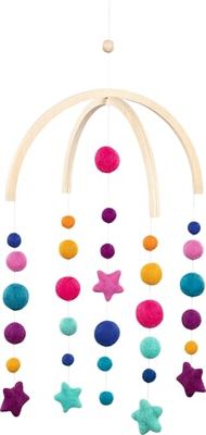 goki 52868 – Danza de estrellas móvil de madera y fieltro de lana, móvil de madera, diseño de luna y estrellas en la habitación del bebé, promueve la imaginación y el desarrollo visual, 43 cm x 42 cm,