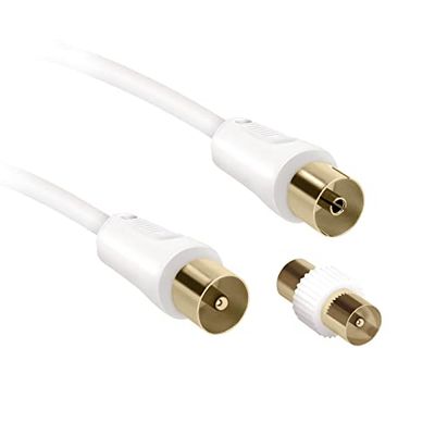 Ekon cavo antenna TV, cavo antenna, maschio femmina, 5 metri, 110 dB, connettori dorati, adattatore maschio maschio incluso, per TV, smart TV, decoder, digitale terrestre