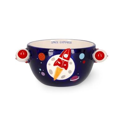 Legami - Taza de cereales de gres ¡Buenos días! Tema Space, Taza para el desayuno, Apta para microondas, Apta para lavavajillas, Capacidad hasta 400 ml, 12 x 9 cm