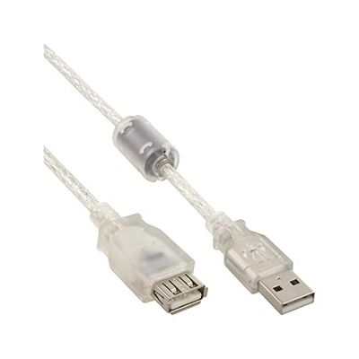 InLine 34650Q USB 2.0 förlängning, kontakt/uttag, typ A, transparent, med ferritkärna, 0,5 m