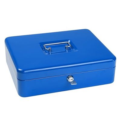 ¡¡¡NUEVO!!! Caja SAX 30x24x9, monedero, AZUL, Robusta caja de chapa de acero con 5 compartimentos para monedas - Extraíble, cerradura de seguridad incl. 2 llaves