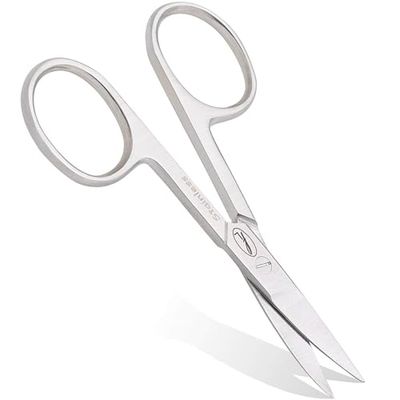 Fine Lines - Thick Nail Scissors - Stainless Steel CURVED Scissor for Women & Men - Silver Manicure Scissors for Nails, Cuticle & Hair Trimming - Suitable for Manicure, Pedicure, Hair & Beard Grooming