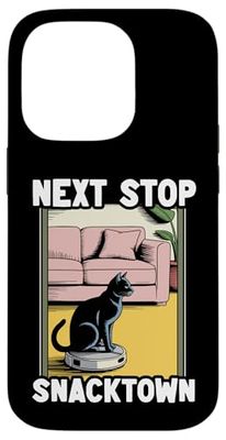 Next Stop Snacktown Cat On Robot Aspirador Funny Cat Carcasa para iPhone 14 Pro