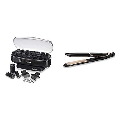 BaByliss Bigoudis Chauffants Thermo-Ceramic Roller - 20 bigoudis avec 3 diamètres & Lisseur Super Smooth 235 avec Technologie Titanium-Céramique et Ionique avec mode protection de chaleur ST393E
