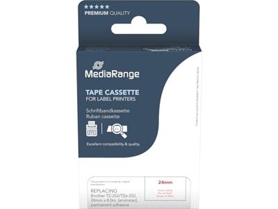 MediaRange Plastic Label Tape Cartridge for Brother TZ-252/TZe-252 Permanent Adhesive 24 mm 8 m Laminated Red on White