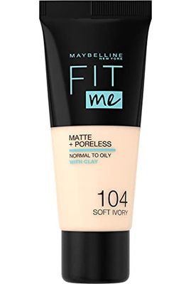 Maybelline New York Fit Me Matte+Poreless Fondotinta Opacizzante, 104 Soft Ivory