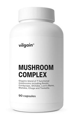 Vilgain Organic Vital Mushroom Complex - Blend of 7 Active Ingredient Rich Superfoods, Supports The Immune System, Mental Wellbeing and Cognitive Performance, Stimulates ATP Production