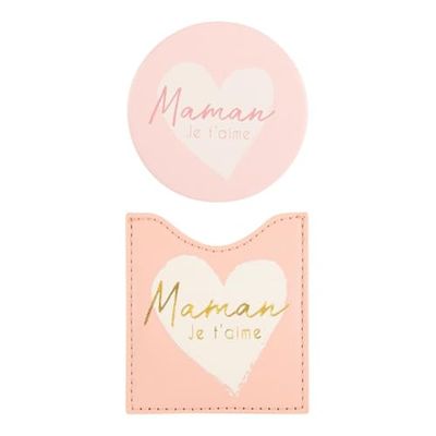Draeger - Maman je t'aime - Round Pocket Mirror to Take Anywhere, Any Occasion - Dimensions 8.5 cm x 8 cm