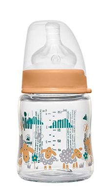 nip Gourde à col large avec tétine anti-colique : gourde pour bébé avec système ACTIFLEX - Fabriqué en Allemagne - Sans BPA - Verre - Taille unique - Débit moyen - 120 ml - Fille
