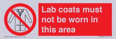 Lab coats must not be worn in this area Sign - 150x50mm - L15