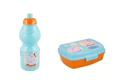 ALMACENESADAN, 5005, Pack retour à l'école Peppa Pig; composé de Bouteille sport 400ml et sandwich rectangulaire multicolore, produits réutilisables, sans BPA