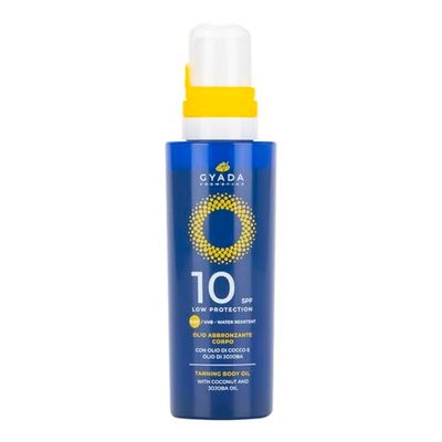 GYADA COSMETICS, Olio Abbronzante Solare SPF10 Protezione Bassa, Adatto a Pelli Scure e Abbronzate, ad Assorbimento Rapido, per un'Abbronzatura Intensa, Con Olio di Jojoba, Cocco e Carota, 150 ml