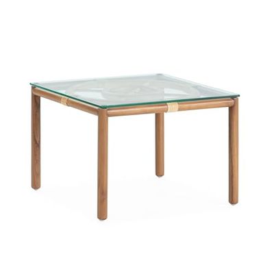 MESA DE CENTRO 50X50X35 MADERA DE TECA/RATAN/CRISTAL TEMPLADO
