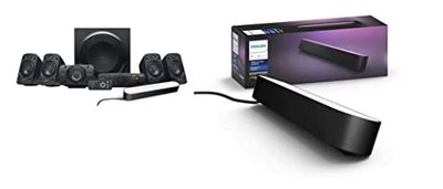Logitech Z906 Système de Haut-Parleurs avec Son Surround 5.1, Certifié THX, Dolby & DTS, 1000 Watts en Puissance, Multi-Dispositifs, Prise EU/France, PC/PS4/Xbox/TV + Philips Hue Play Pack x1 - Noir