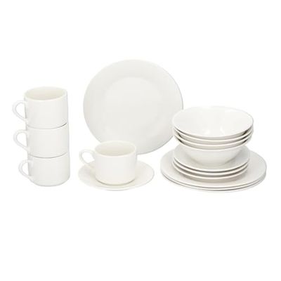 alpina tallrikar och skålar set frukost – tallriksset 4 personer – lergods servis – frukosttallrikar, skålar, muggar och fat – mikrovågsugns- och diskmaskinssäker – vit