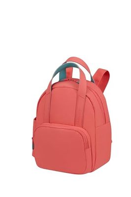 American Tourister Puffypop - Mini mochila (35 cm, 8,5 L), compartimento para AirPods y tablet, 2 portabotellas, color rojo (Sunset Coral)