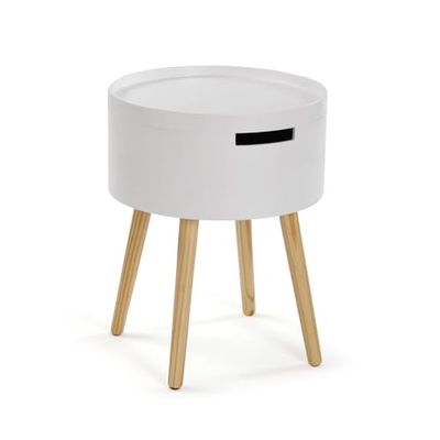 MESA AUXILIAR REDONDA BLANCA CON CAJON