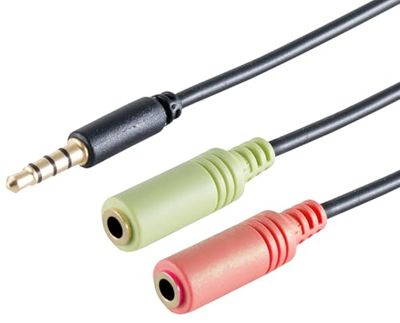 1x 0,25 m - Adaptador en Y para auriculares, conector TRRS de 3,5 mm, CTIA, negro, 0,25 m - 2 conectores jack de 3,5 mm para audio y micrófono