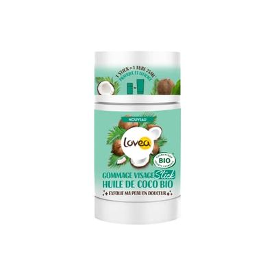 LOVEA - Scrub Viso Stick - Olio Di Coco Bio - Esfolia In Morbido, Liscio & Ammorbidisce - Tutti i Tipi di Pelle - 100% Di Origine Naturale - Vegano - Certificato Bio - Made in France - 40 g