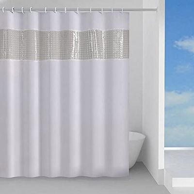 Gedy 120 x 200 cm, Blanc G, fabriqué en PES, 100% imperméable, Finition Transparente, Design R&S, Rideau de Douche avec 12 Anneaux, 2 Ans de Garantie