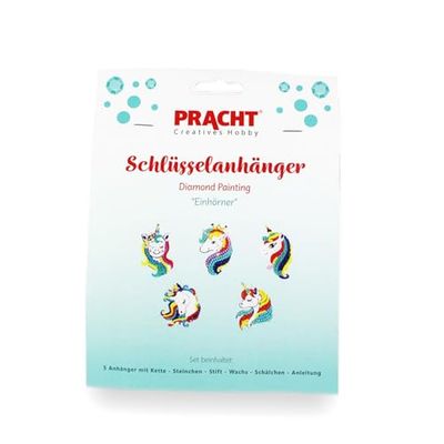 Pracht Creatives Hobby 6044-50071 Diamond Painting Porte-clés, motif licornes, kit de bricolage pour créer 5 pendentifs avec des pierres scintillantes, pour enfants à partir de 5 ans