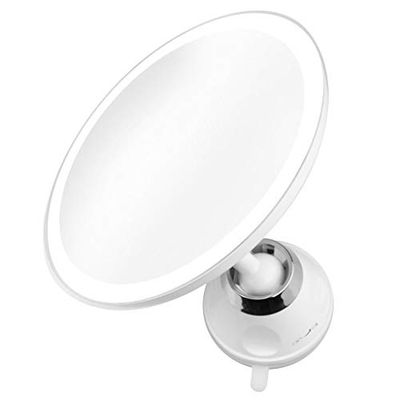 Medisana CM 850 round make-up mirror with strong suction cup - table mirror with LED lighting and 5x magnification - make-up mirror with 19 cm diameter