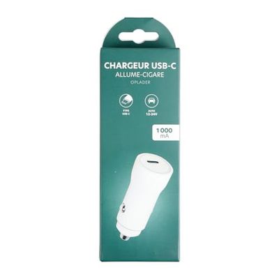 ITENSE - USB-C cigarrtändare/cigarettändarladdare - 12 V - 1 USB-C-port - 1 USB-C-ingång - färg: vit - perfekt för att ladda dina enheter - Apple och Android-kompatibel