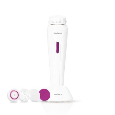 medisana FB 885 gezichtsreinigingsborstel elektrisch, port-diepe reiniging, batterij aangedreven gezichtsborstel met peelingbevestiging, cosmetische spons en 4 snelheden