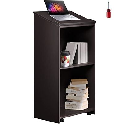VEVOR Podium en bois de pied 60 x 40 x 120 cm Podium portable sur pied Grande zone de rangement de 60 kg Podium en bois roulant avec 4 roulettes pivotantes à 360° pour restaurants, églises, maisons