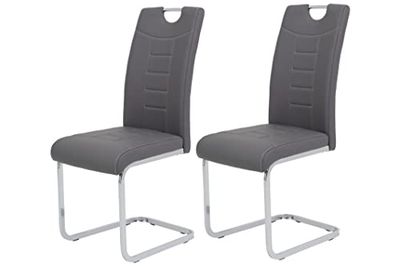 Apollo Set van 2 schommelstoelen keukenstoel Ruby, kunstleer grijs, verzonken handgreep, metalen frame + handvat chroom, 140 kg belastbaar