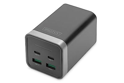 DIGITUS Cargador universal GaN 150 W - 2 puertos USB-C - 2 puertos USB-A - Cargador rápido Power Delivery 3.0 (PD 3.0) - Para iPhone, iPad, Samsung Galaxy, Pixel, Xiaomi, Motorola, Huawei y portátiles