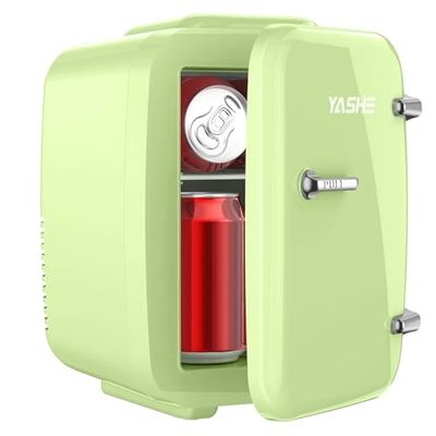 YASHE Mini frigorífico, 4 litros, para cosméticos, bebidas, 220 V CA/12 V CC, refrigeración termoeléctrica y calefacción, nevera pequeña para dormitorio, oficina, dormitorio, coche (verde)