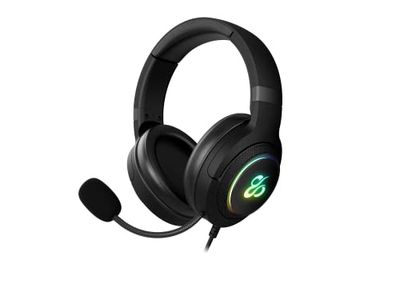 NEWSKILL Sobek Cuffia da gioco cablata, jack da 3,5 mm, USB, illuminazione RGB, archetto regolabile, suono stereo, compatibile con PC/PS4/PS5/Mac/XBOX/Android, nero