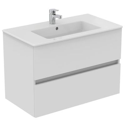 Ideal Standard Eurovit+ 80cm wall mounted vanity basin unit with Cerabase single lever basin mixer tap, E066901, R0263WG, BD054AA, White