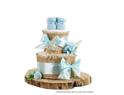 Gâteau de couches tout en jute | Pour la naissance (2 étages, bleu)