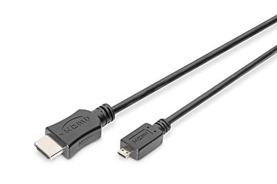 DIGITUS Câble de connexion HDMI haute vitesse, Type D-A - 2.0m - avec canal Ethernet - Ultra HD 4k/30Hz - Compatible avec TV/Projecteur/Moniteur - Contacts plaqués or - Noir