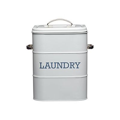 KitchenCraft Living Nostalgia Lata de metal para detergente em pó de 3 kg, acessório para caixa de armazenamento de detergente de cozinha/útil, 19 x 16 x 27 cm - cinzento francês