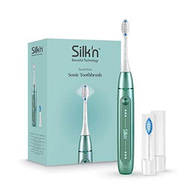 Silk'n Brosse à dents électrique sonique I SonicYou I Jusqu'à 300 jours d'autonomie - Convient aux dents sensibles I avec 1 brosse medium + 1 brosse souple I Menthe Verte