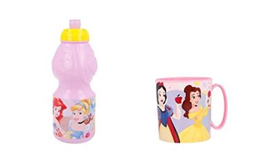 ALMACENESADAN 4706 Pack Disney Princess Microwave Cup 350 ml and 400 ml Water Bottle, Reusable, BPA Free