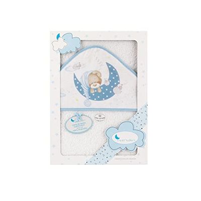 Interbaby 01225-11 Badcape met capuchon Bear Sleeping wit/blauw